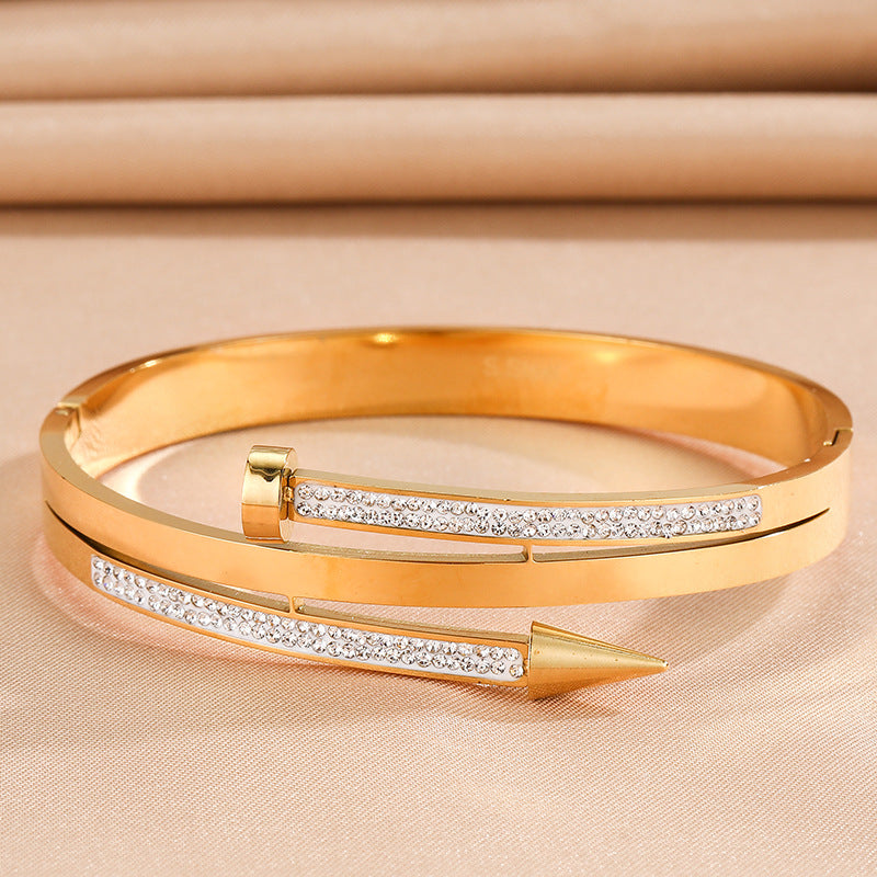 Stainless Steel Nail Rhinestone Bracelet - Norellé
