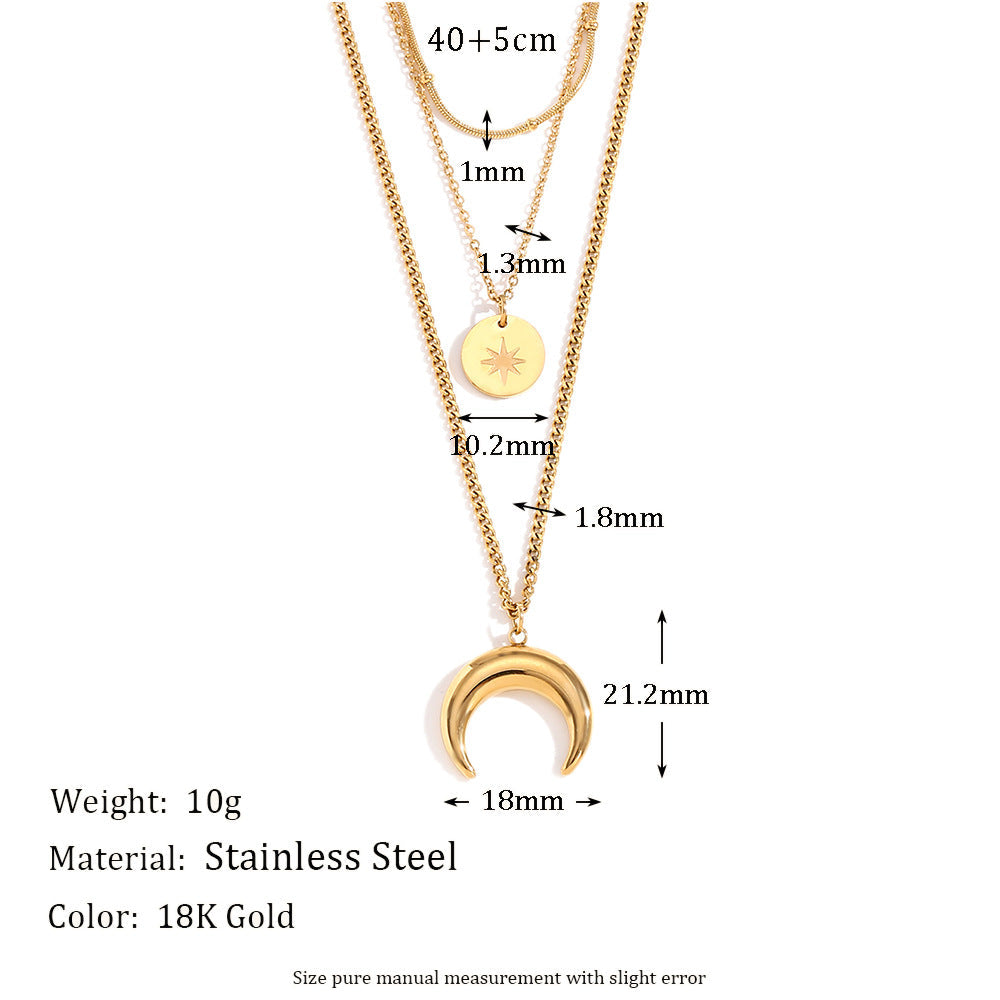 Vintage Necklace Stainless Steel Plated 18K Gold Moon Eight Awn Star Bracelet - Norellé