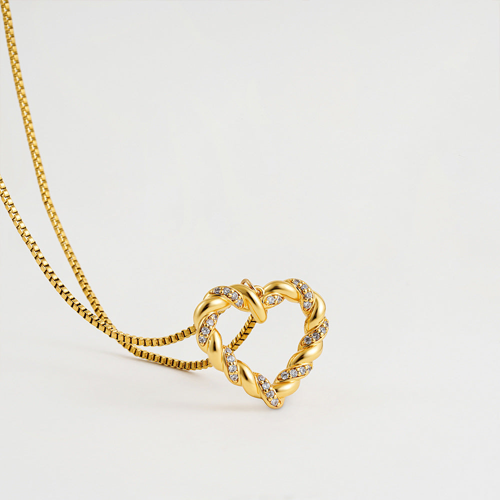 18K Gold Stainless Steel Micro Inlaid Zircon Love Twist Necklace - Norellé