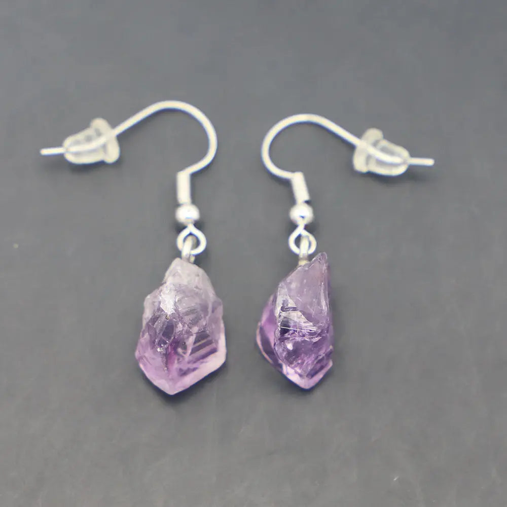 Natural Raw Ore Citrine Amethyst Rough Stone Simple Matching Earrings - Norellé