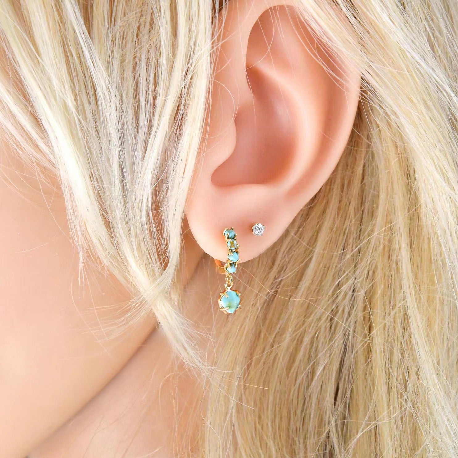 Turquoise Encircling Ear Ring With Embellished Stud Earrings - Norellé
