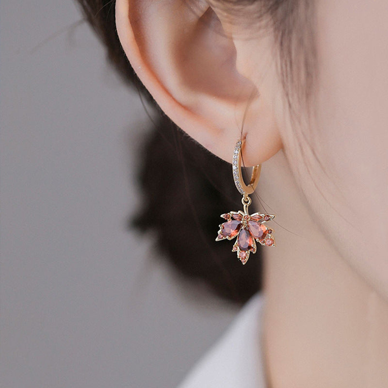 Fashion All-match Red Maple Leaf Ear Retaining Ring - Norellé