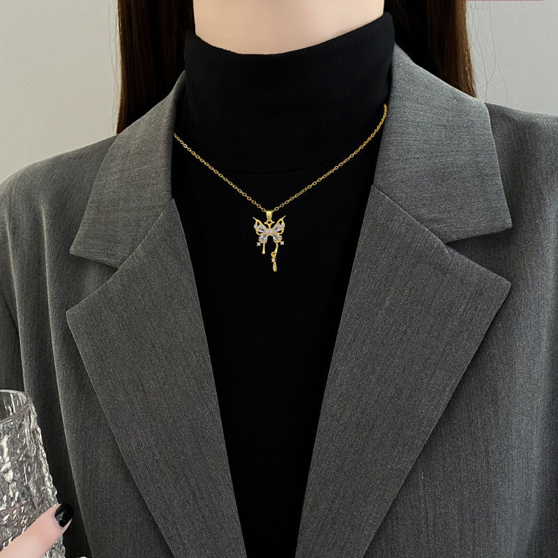 Titanium Steel Butterfly Drop Pendant Necklace Personality - Norellé