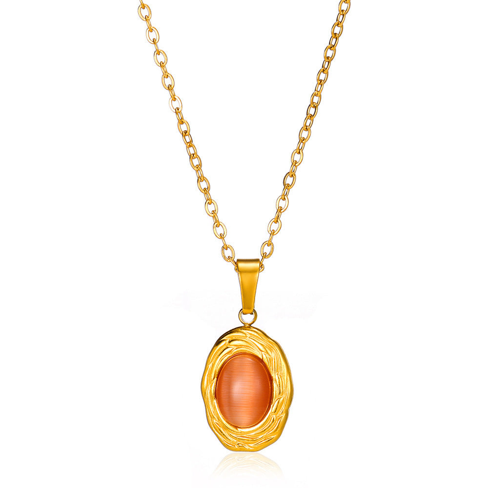 High-grade Oval Cat's Eye Pendant Titanium Steel Necklace - Norellé