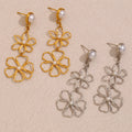 Stainless Steel Plated 18K Gold Line Flower Stud Earrings - Norellé