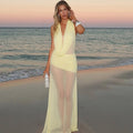 Swing Collar Mesh See-through Long Dress - Norellé