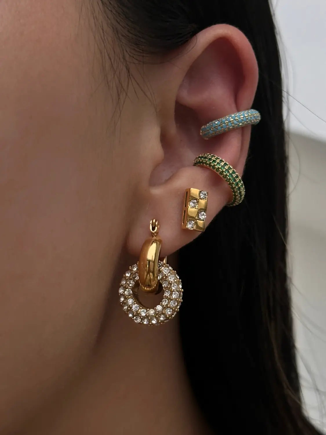 Retro Simple Full Rhinestone Zircon Ear Clip Earrings