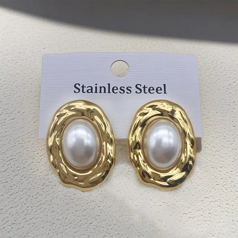 Oval Pearl Earrings Women’s Non-fading Titanium Steel
