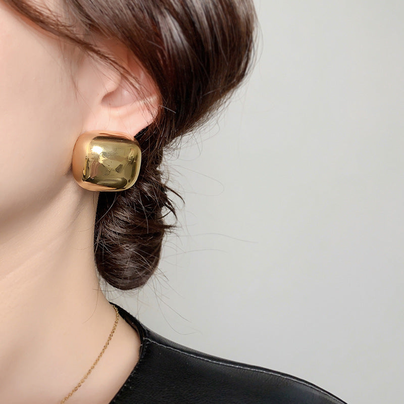 Large Glossy Square Stud Earrings Niche High Sense - Norellé