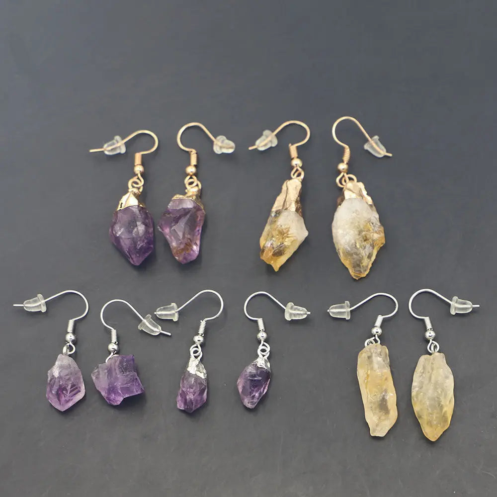 Natural Raw Ore Citrine Amethyst Rough Stone Simple Matching Earrings - Norellé