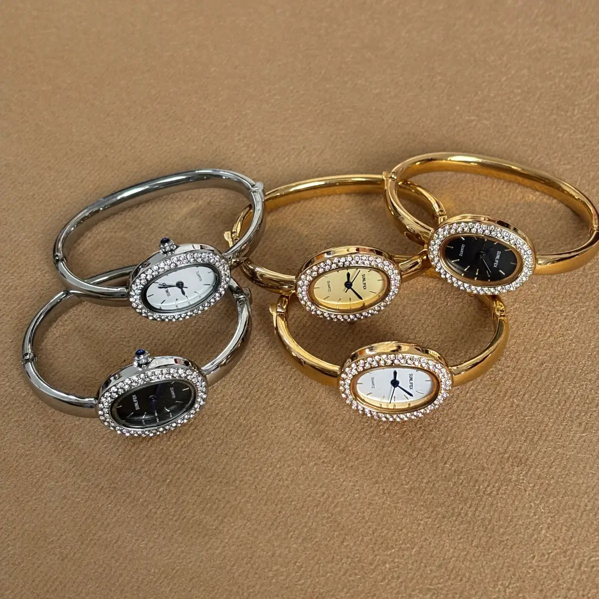 Women Quartz Watch Roman Numerals Vintage Simple Oval Clock Stainless Steel