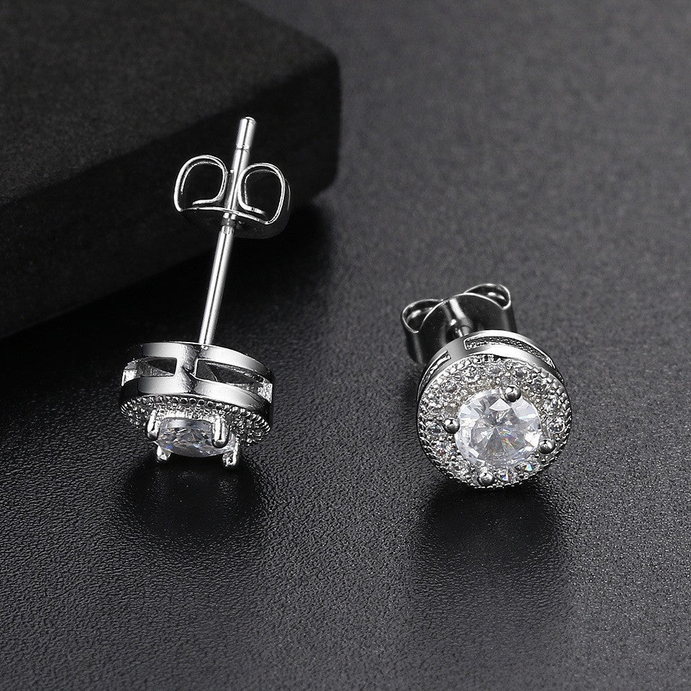 Round Full Diamond Hip Hop Stud Earrings - Norellé