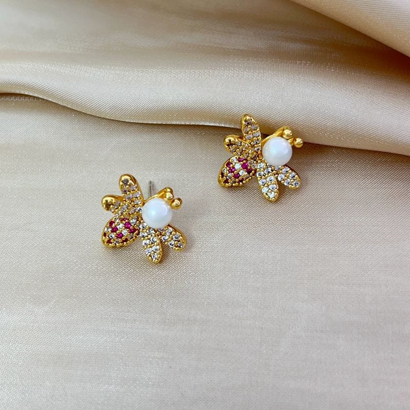 Bee Light Luxury Zircon 925 Silver Stud Earrings - Norellé