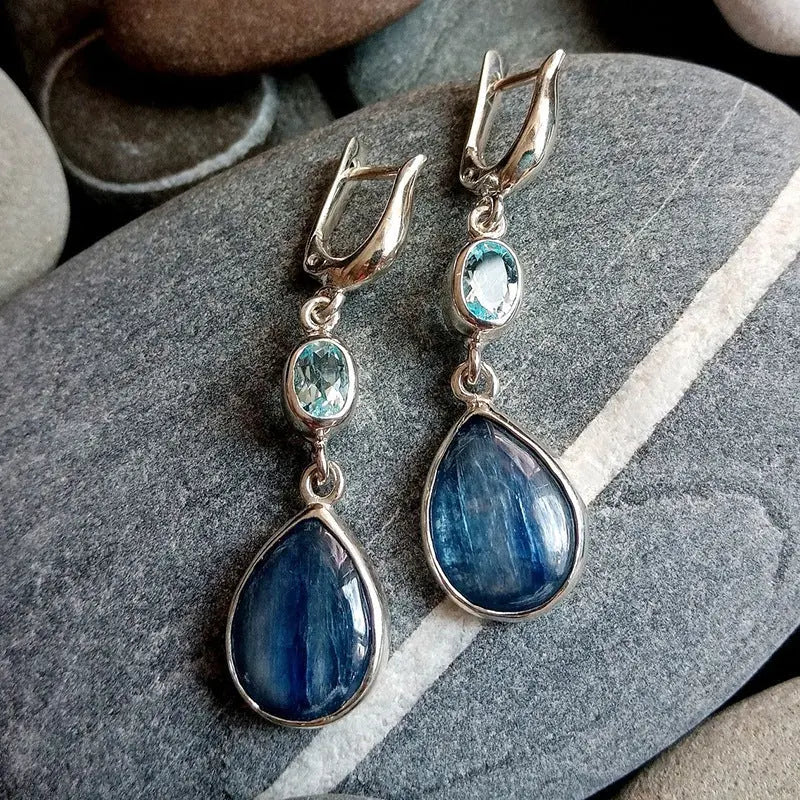 Drop Shaped Blue Gem Earrings - Norellé