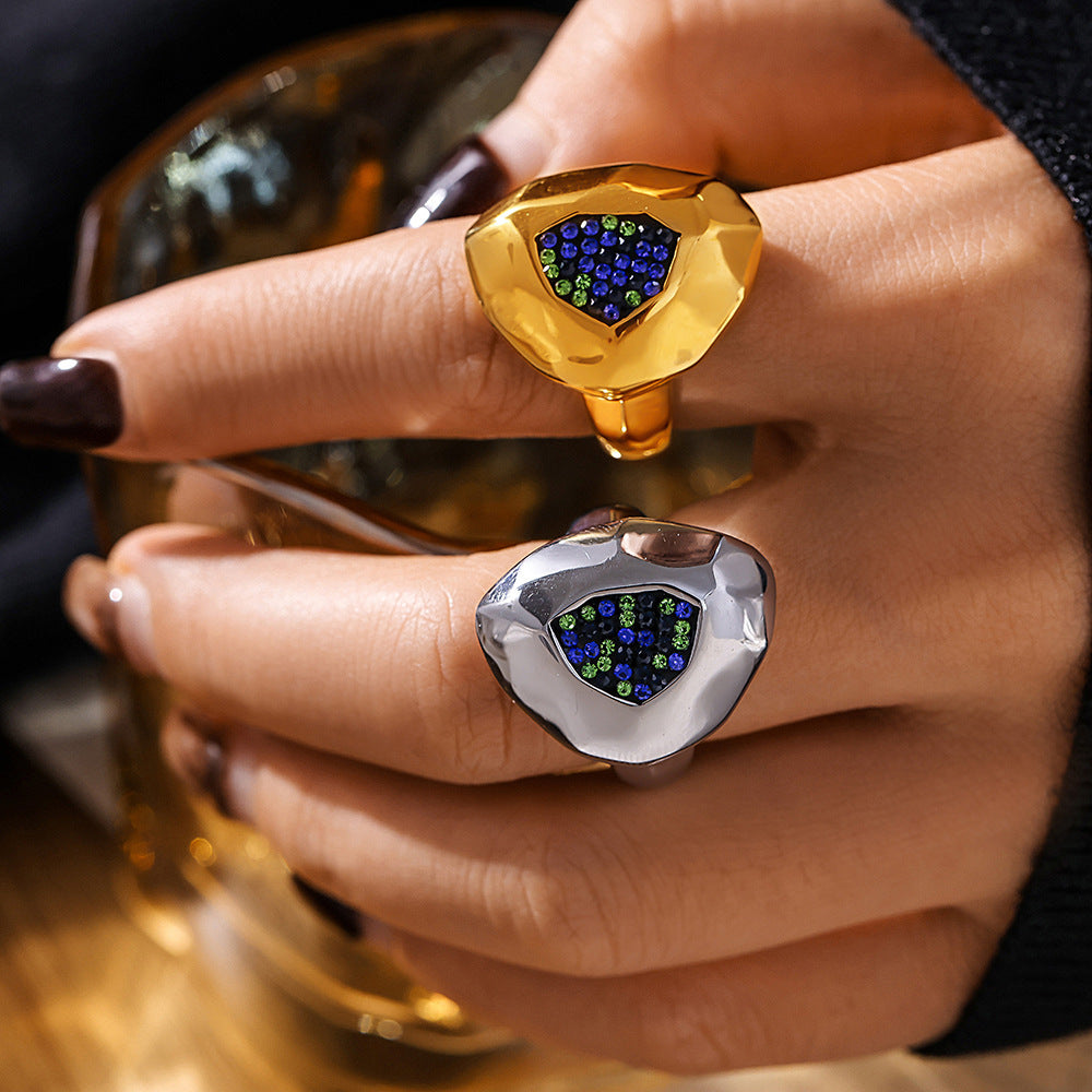 Personalized Design Multilateral Cut Colorful Crystals Ring - Norellé