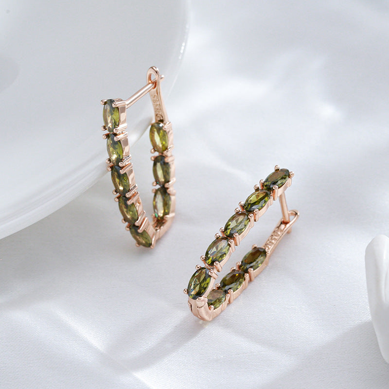Double Layer Oval Olive Green Zircon Luxury Dangle - Norellé