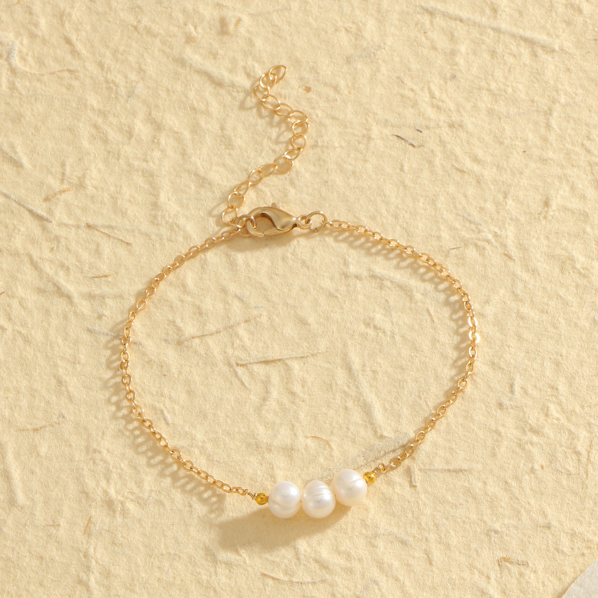 Gold Three Natural Freshwater Pearl Bracelet - Norellé