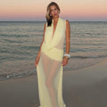 Swing Collar Mesh See-through Long Dress - Norellé