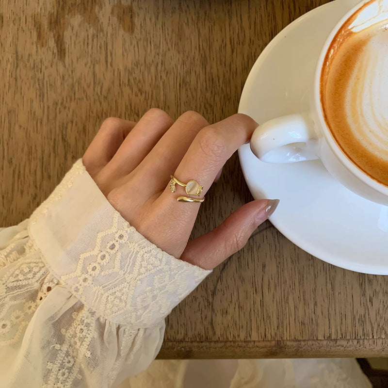 Tulip Ring Female Light Luxury Temperament Inlaid Zircon Opal - Norellé