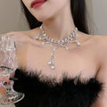 New Rhinestone Pearl Tassel Double-layer Necklace - Norellé