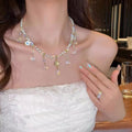 New Rhinestone Pearl Tassel Double-layer Necklace - Norellé