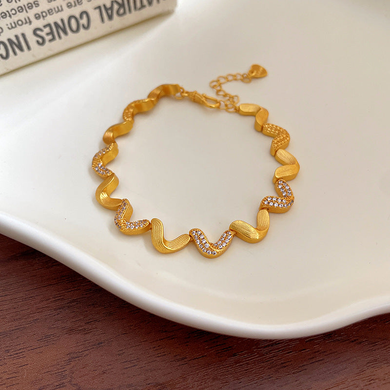 24k Real Gold Electroplated Diamond Wave Bracelet Light Luxury High Sense - Norellé