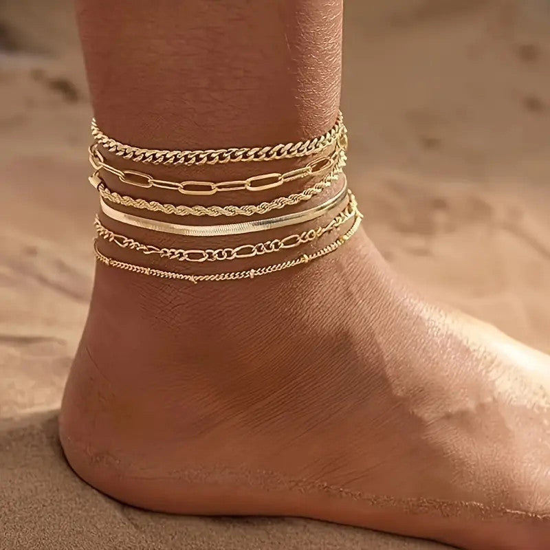 New 6-piece Anklet Personality Chain Like Flat Snake - Norellé