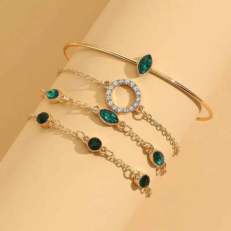 Geometric Rhinestone Bracelet Water Drop Bracelet Suit - Norellé