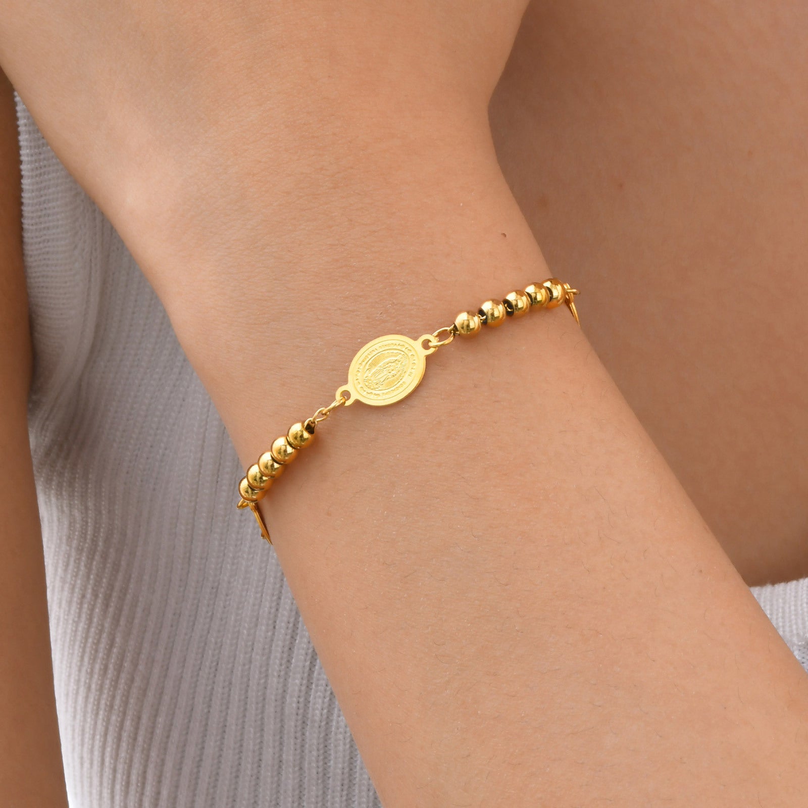 Stainless Steel Round Beads Virgin Gold Bracelet - Norellé
