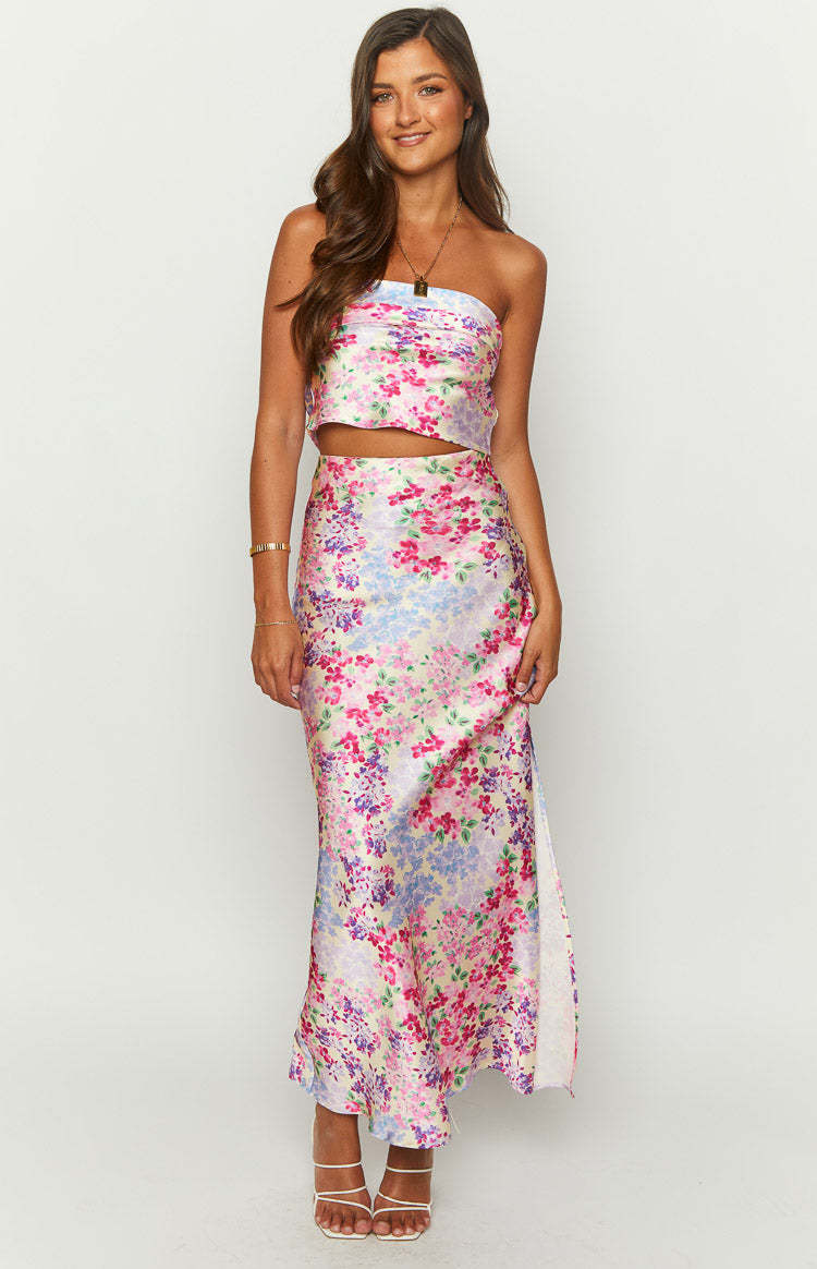 Women's Print Chest-wrapped Floral Slit Skirt - Norellé