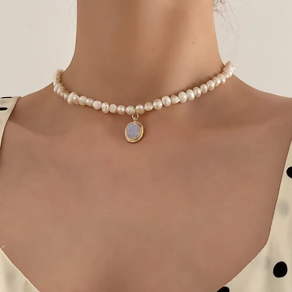 Pearl Clavicle Chain Jewelry Moonstone Pendant Necklace - Norellé