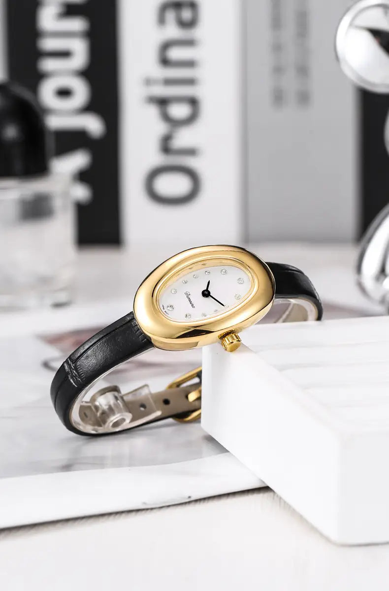 Women Quartz Watch Roman Numerals Vintage Simple Oval Clock Stainless Steel