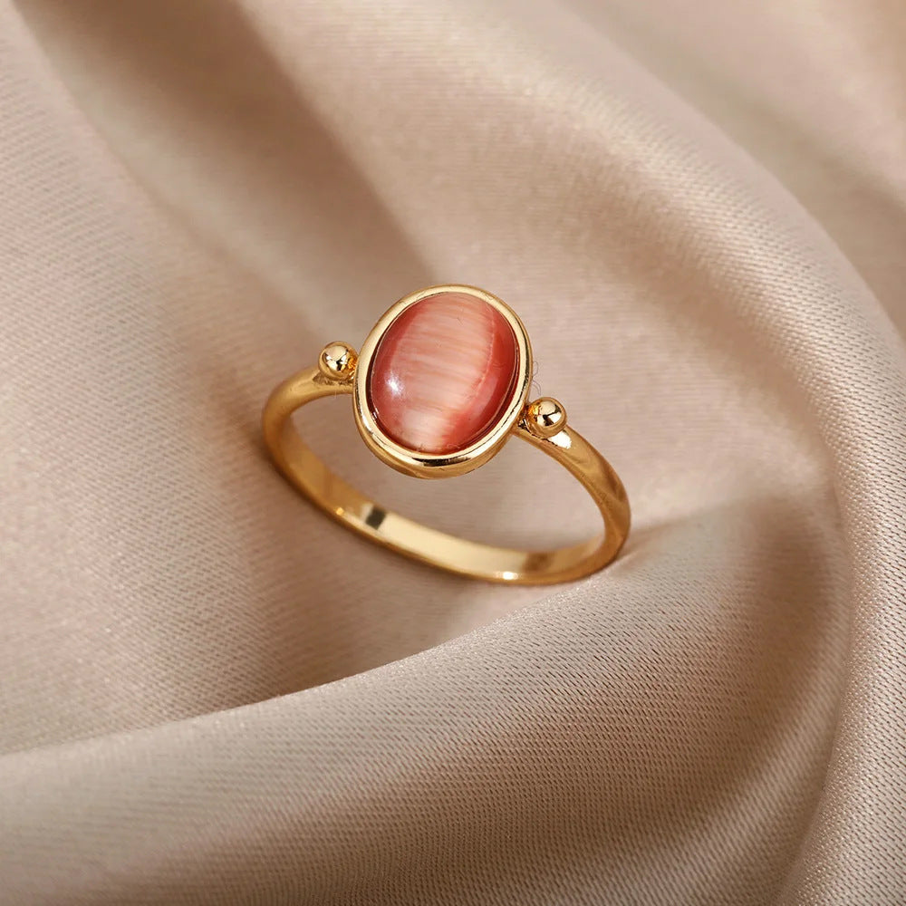 Ins Style Ring Oval Half Stone Open Ring - Norellé