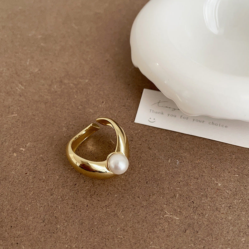 Irregular Metal Pearl Tigereye Open Ring For Women - Norellé