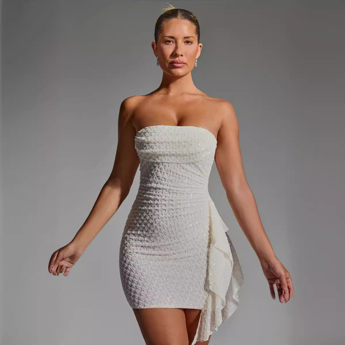 Stitching Tied Bandeau Short Skirt Sheath Dress - Norellé