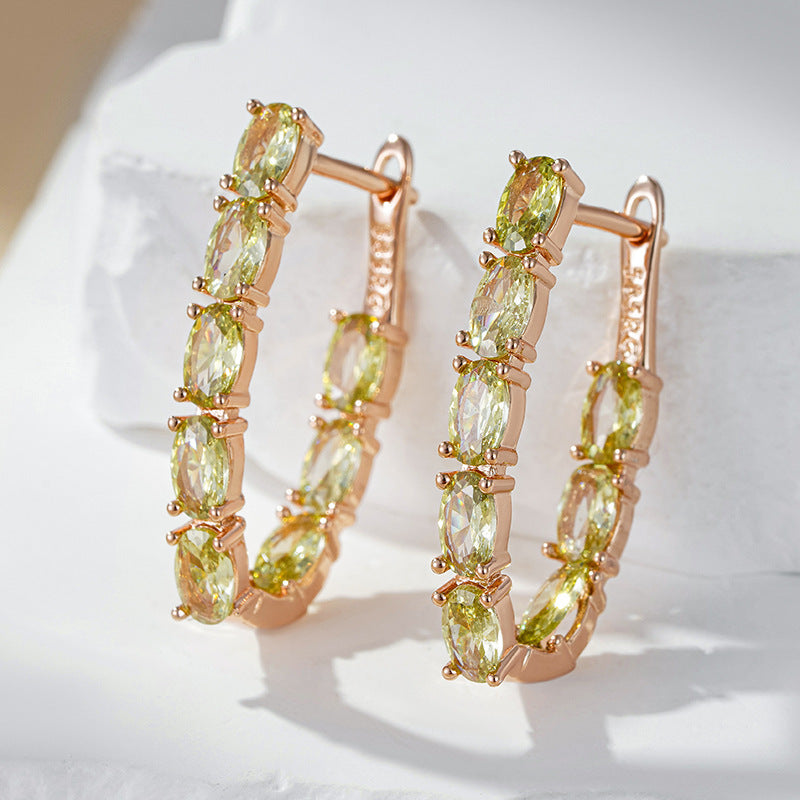 Double Layer Oval Olive Green Zircon Luxury Dangle - Norellé