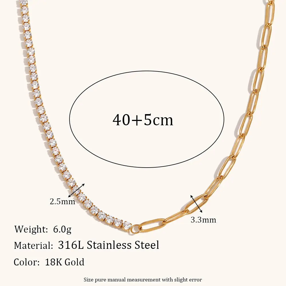 Bracelet Ornament Suit Stainless Steel Plated Zircon Chain Stitching Clip Necklace - Norellé