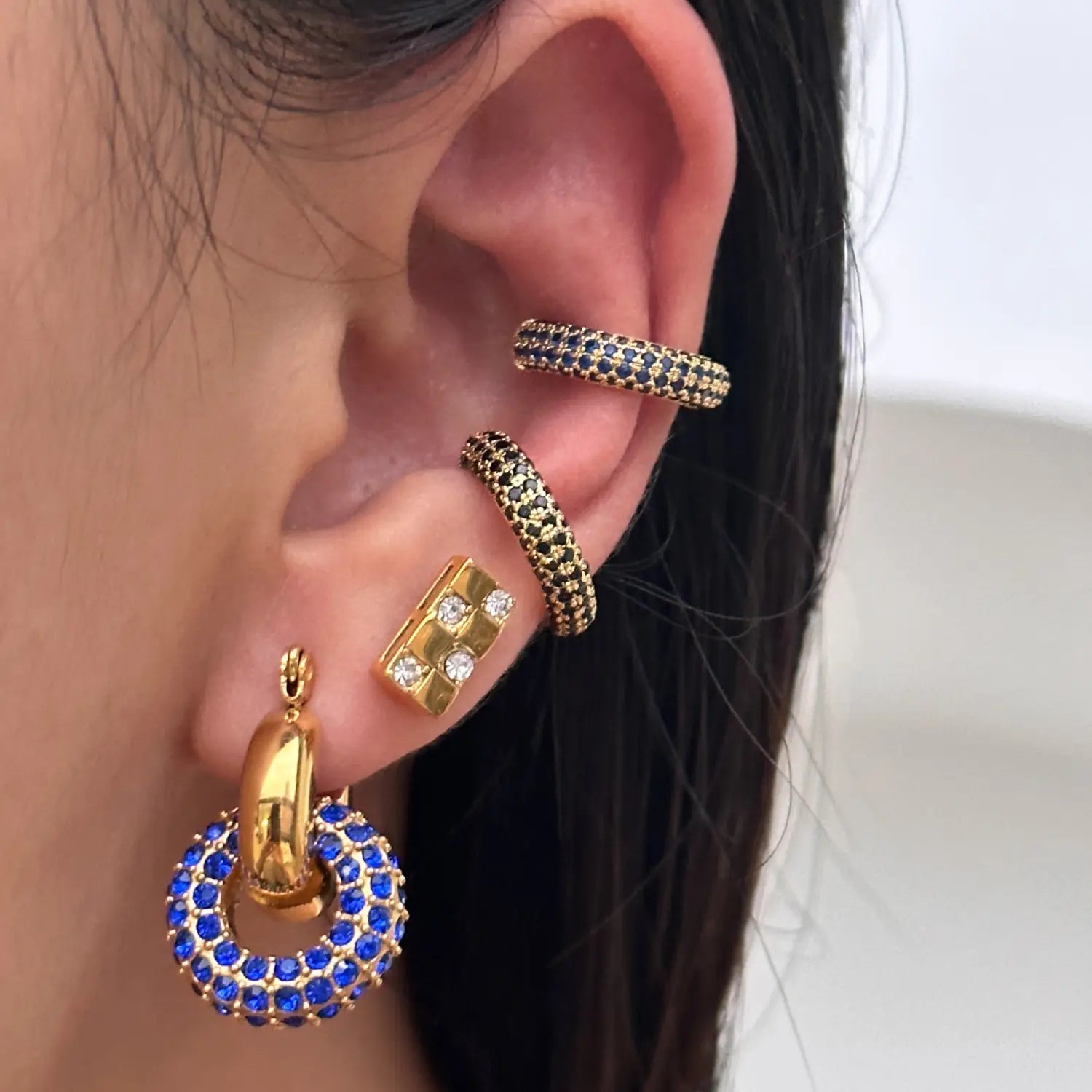 Retro Simple Full Rhinestone Zircon Ear Clip Earrings