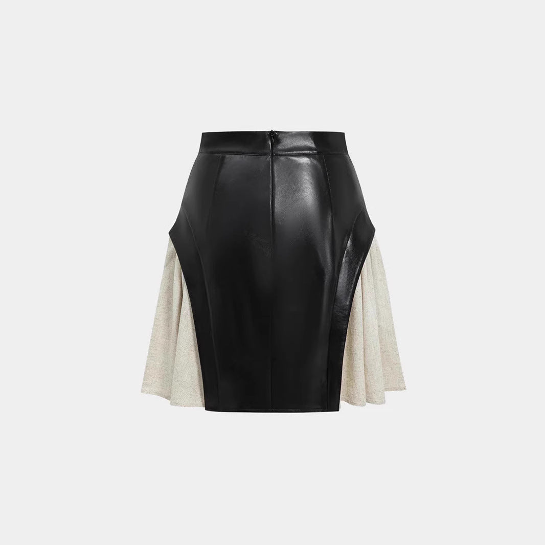 Skirt High Waist PU Stitching Skirt - Norellé