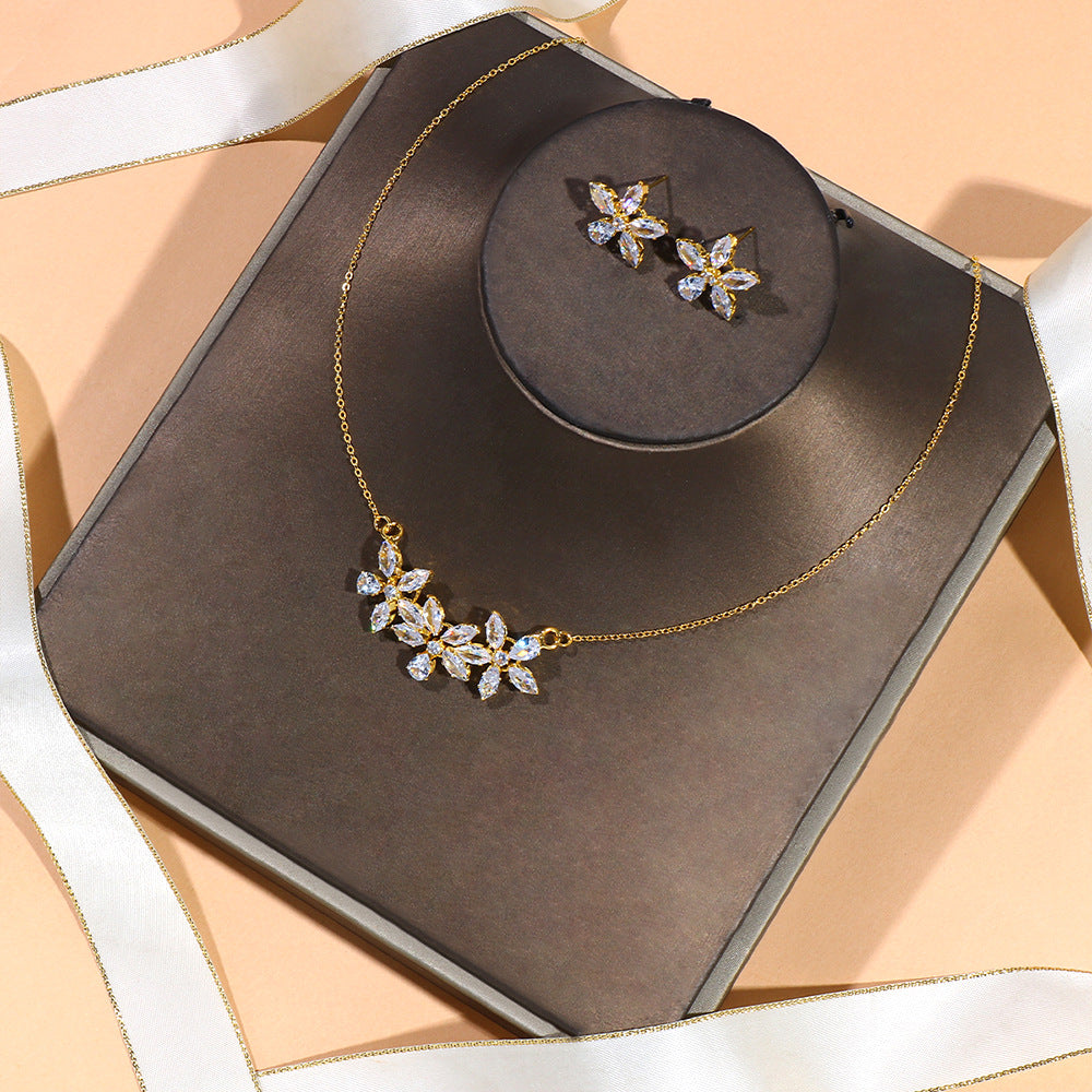 Flower Jewelry Suit Zircon Necklace Earrings - Norellé