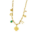 Titanium Steel Necklace Female Ginkgo Leaf Letters Emerald Zircon - Norellé