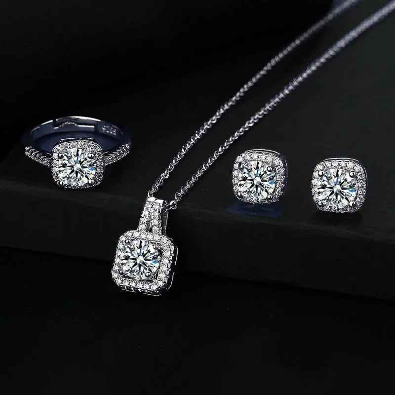 Square Bag Diamond Necklace Rings Ear Studs Suit - Norellé