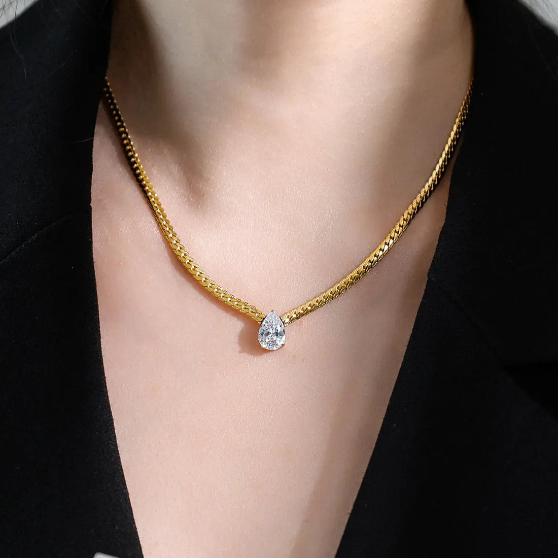 Water Drop Zircon Snake Bone Necklace Clavicle Chain - Norellé