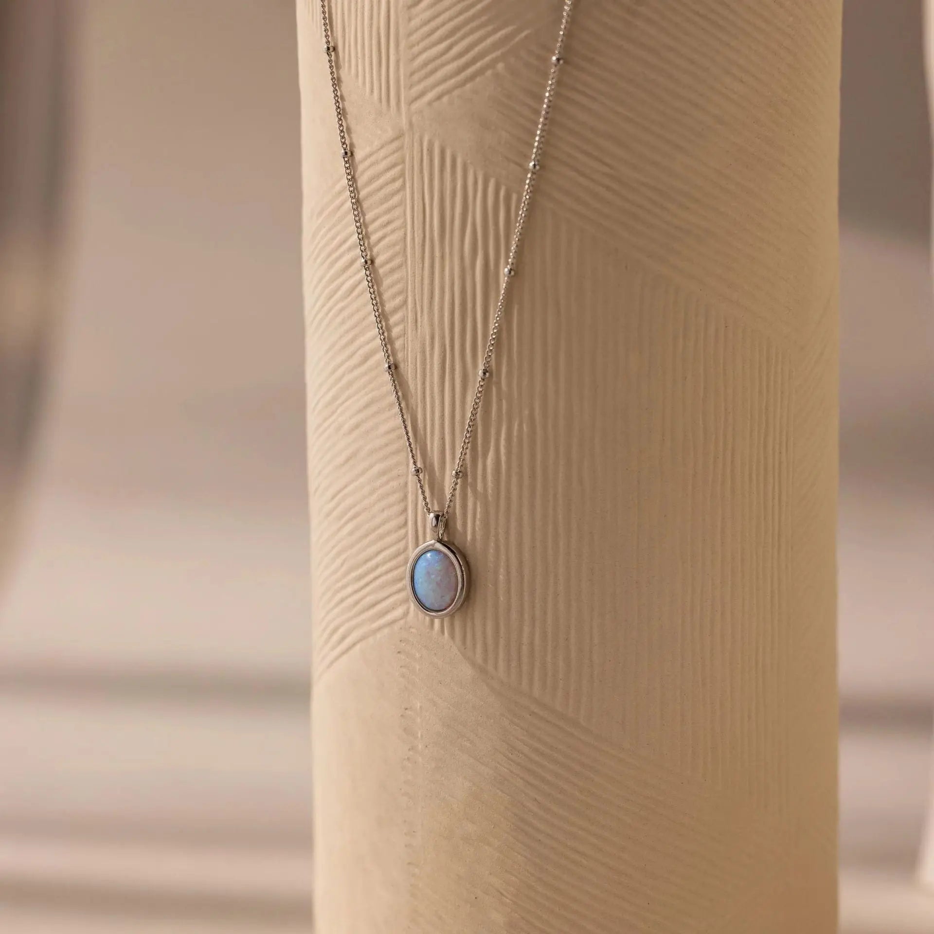 Stainless Steel Inlaid Opal Opal Pendant Plated 18K Gold Necklace - Norellé