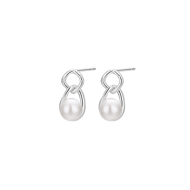 S999 Sterling Silver Pure Silver Light Luxury Stud Earrings Pearl Natural Freshwater - Norellé