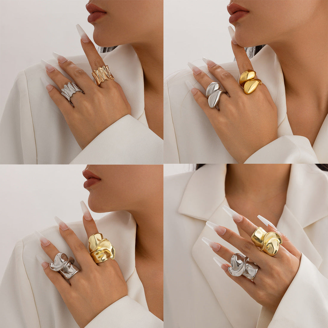 Ornament Hip Hop Style Irregular Glossy Twisted Ring - Norellé