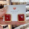 Geometric Metal Drip Glazed Square Stud Earrings - Norellé