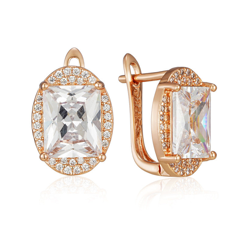 Rose Gold Square Zircon Earrings For Women - Norellé