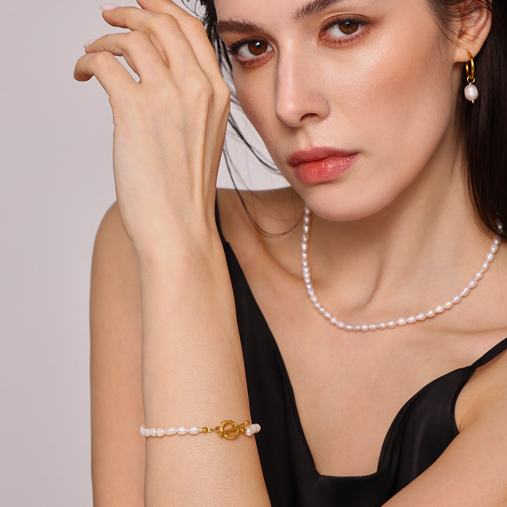 Baroque Freshwater Pearl Necklace Bracelet Earrings Ins Niche Sweet - Norellé