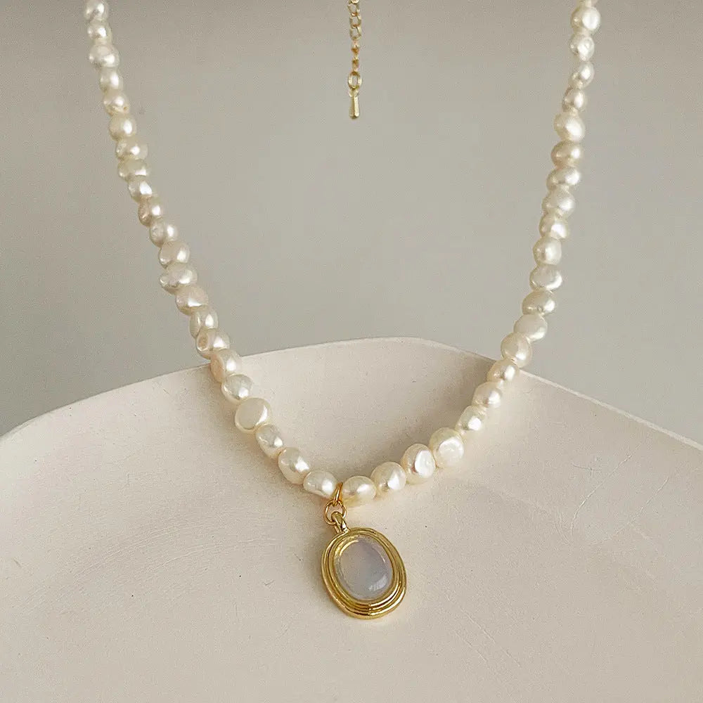 Pearl Clavicle Chain Jewelry Moonstone Pendant Necklace - Norellé